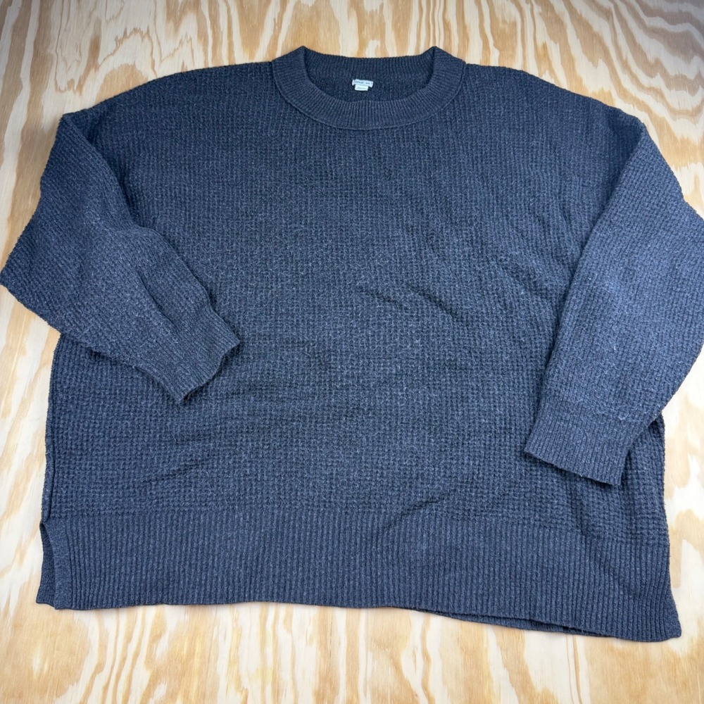 Aerie Womens Oversized Waffle Knit Sweater Charcoal Gray Crew Neck Medium